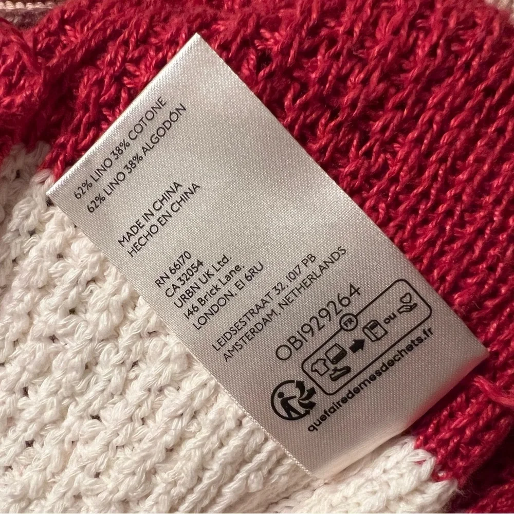Free People Women's Red Cream Chelsea Front Pocket Cardigan NWOT L #2001